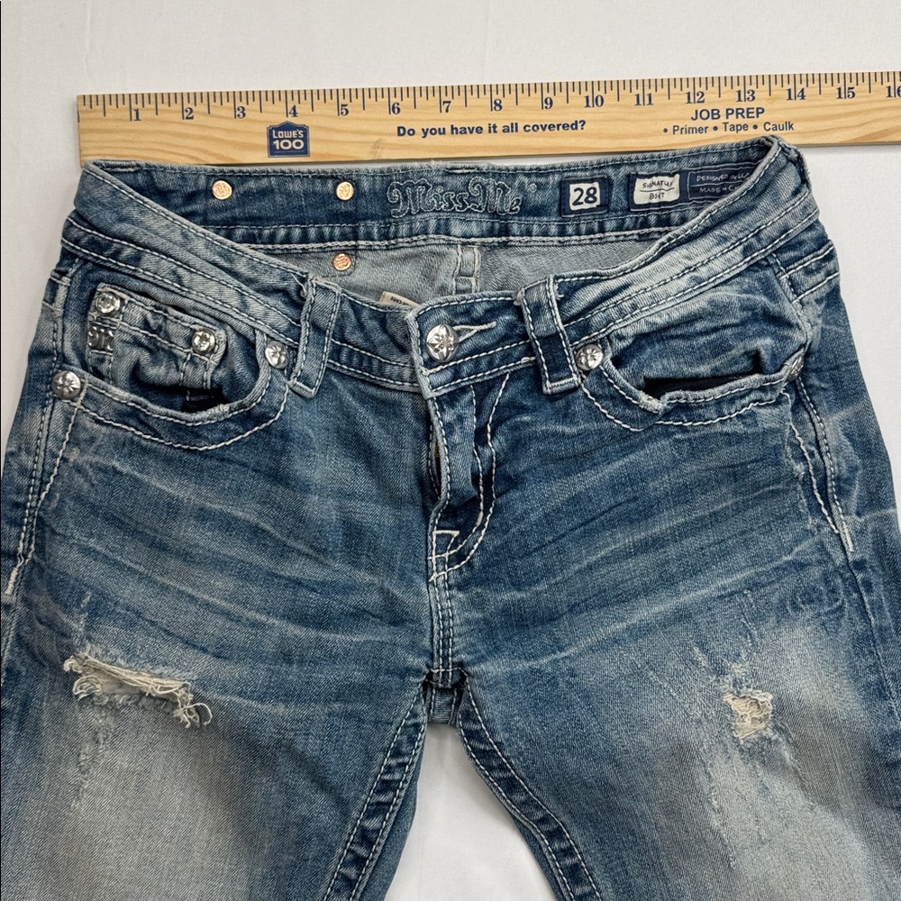 Miss Me size 28 jeans JE8412BL signature bootcut distressed sparkly rhinestones - Picture 4 of 10
